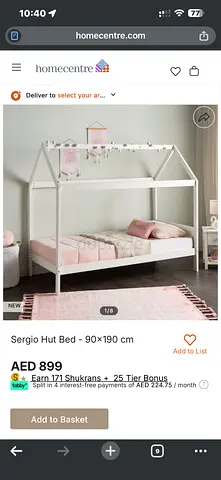 White Sergio Hut Kids House Bed - 90x190 cm (Single) - Good Condition