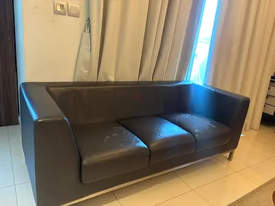 Modern Grey Three-Seater Faux Leather Sofa
