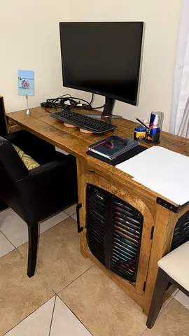 Solid wood and metal desk
