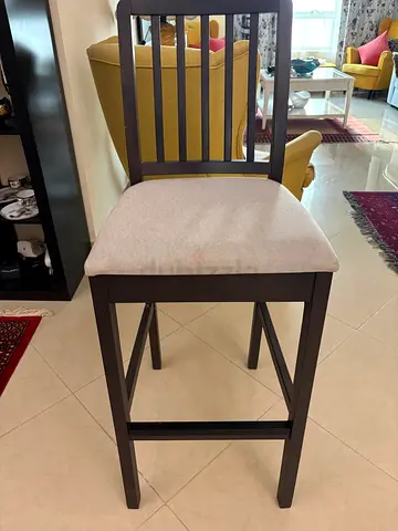 Dark wood dining chair with beige upholstered seat - set available
