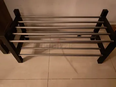 Wood & Stainless Steel 6-Tier Shoe Rack - Compact, Good Condition