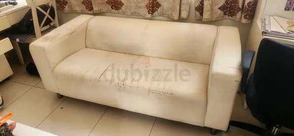Used cream 3-seater sofa — needs cleaning/repair