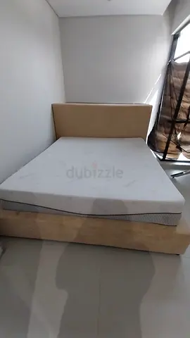 Beige Upholstered Bed 180x200, storage box and night table