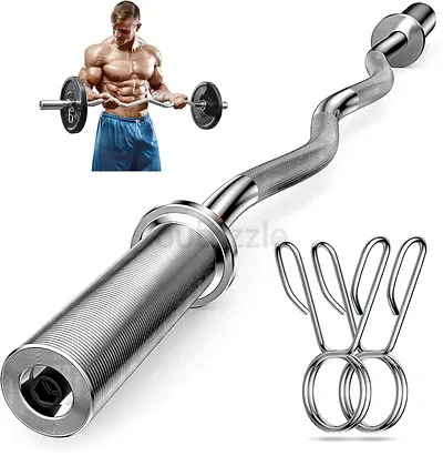 Miracle Fitness 4 Ft Olympic Size EZ Curl Bar with Collars