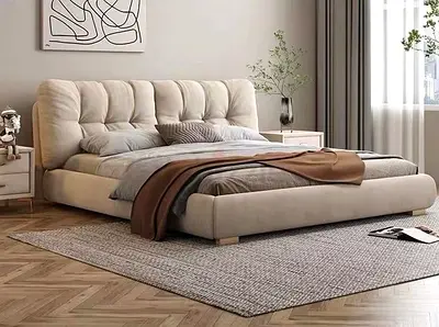 Modern Upholstered Bed with Tufted Headboard