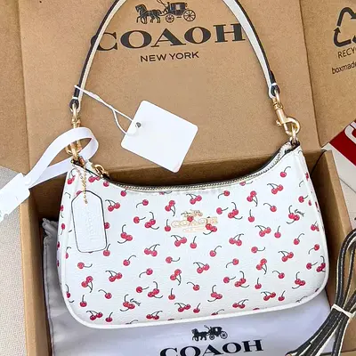 White Coach Cherry Print Small Shoulder Bag