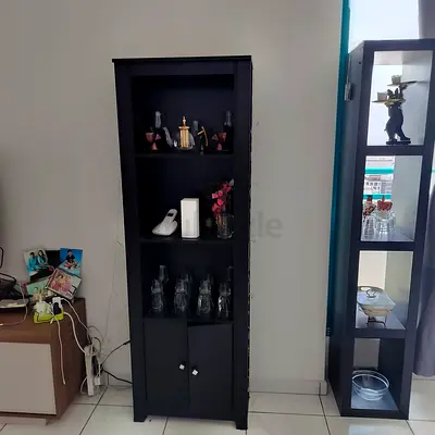 Tall Black Wooden Display Cabinet / Shelf Unit - Good Condition