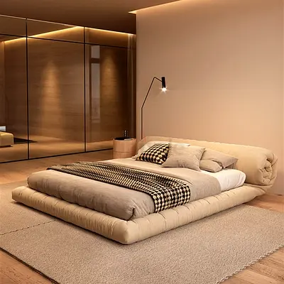 Modern Low Profile Padded Platform Bed Frame