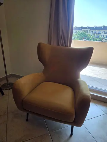 Wingback Armchair – West Elm, mustard velvet