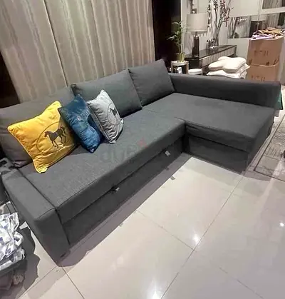 Grey L-shaped Fabric Sofa with Chaise - Good Condition