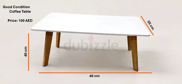 Large White Coffee Table with Wooden Legs – 140 cm