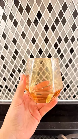 Set of 6 Amber Hexagonal Whiskey Glasses - Modern Short Tumblers