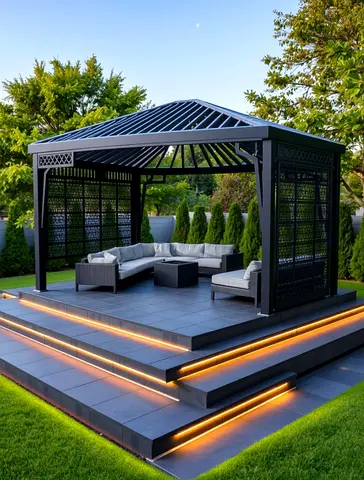 Outdoor Metal Gazebo pergola and Built-in LED Step Lighting