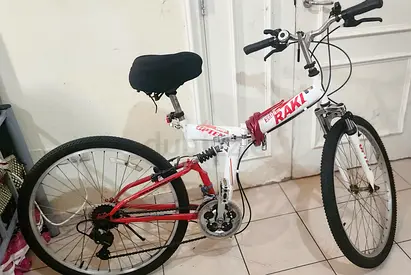 White & red Raki folding mountain bike - good condition