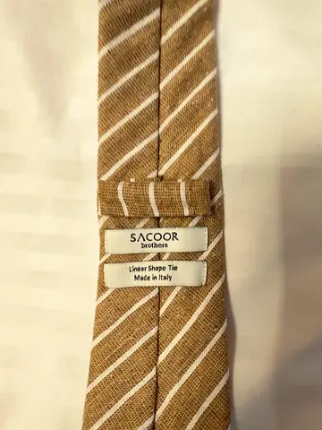 Sacoor Brothers Brown Striped Linen Shape Tie - Made in Italy