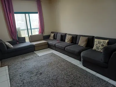 Large L-shaped Grey Fabric Sofa - Comfortable Family Seating