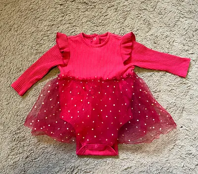 Little Me 9 months Red long-sleeve baby bodysuit with tulle skirt