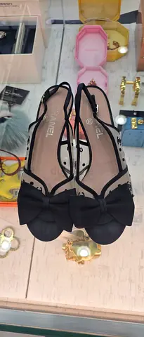 Chanel black bow slingback flats - size not labeled