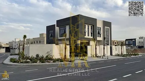 Corner villa, super modern, in Ajman | 7500 sq ft | Two floors and a roof | 6 master bedrooms | Large garden | Elevator and swimming pool | All-inclus