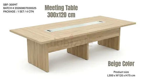 Beige 300x120 cm Meeting Table - Wooden Conference Table