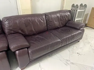 Dark Brown Natural Leather  4-Seater Sofa — Good Used Condition