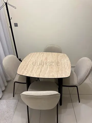 Compact 4-Seater Dining Set with Marble Top and Upholstered Chairs