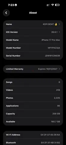 iPhone 17pro max 256gb physical and esim