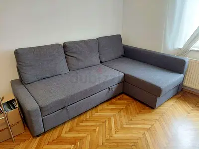 Grey L-shaped Sofa Bed with Storage