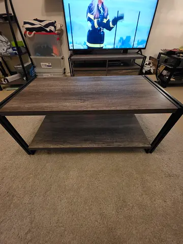 Industrial-style Coffee Table with Lower Shelf and Side Table