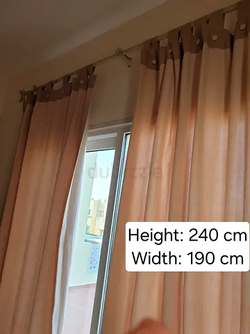 Set of 2 beige fabric curtains with grommets - Dimensions of each: 240cm x 190cm