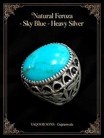 Men's Heavy Silver Ring with Natural Sky Blue Feroza (Turquoise) Stone