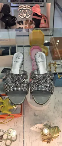 Gina silver crystal-embellished platform slide sandals - size available