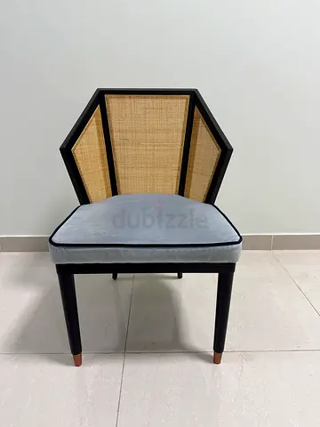 Modern Rattan Back Chair with Velvet Upholstery