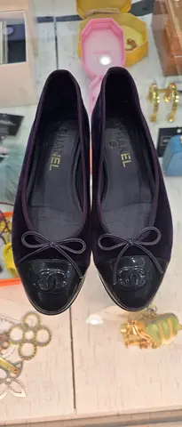 Chanel Black Patent Cap-Toe Ballet Flats - Size (please inquire)