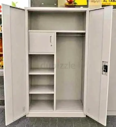 Metal Wardrobe Cabinet with Shelves and Hanging Rail - Good Condition