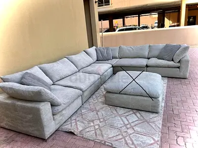 Modular pan Emirates Pianca corner feather filled sofa without footstool