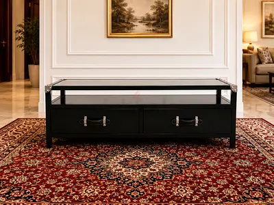 The One Tv Table top glass With 2 Drawers