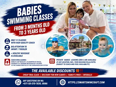 Babies Swimming Classes (Infants 3mo+ , Toddlers – any your place)
