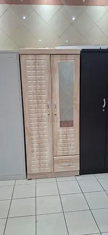 Light wood 2-door wardrobe with mirror and drawer - Brand new