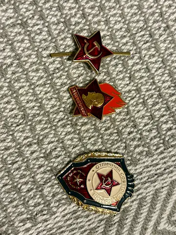 Vintage Soviet USSR Metal Pin Badges Set