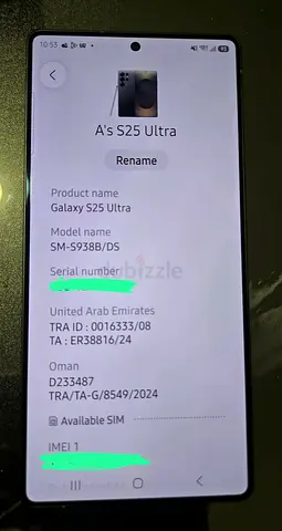 Samsung s25 Ultra 12gb Ram 256gb storage TRA