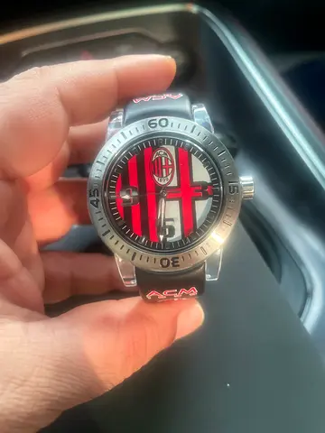 AC Milan themed men's wristwatch with stainless case and rubber strap