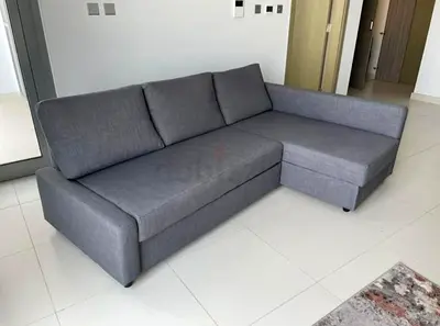 Grey L-shaped Fabric Sofa - Right Corner, Good Condition