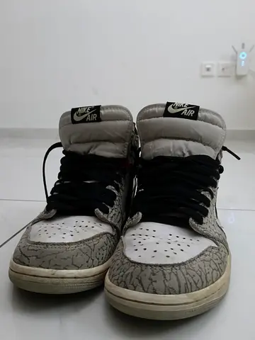 Used Nike Air Jordan 1-style sneakers with grey crackle pattern, size UK 5 / US 7.5 / EU 38