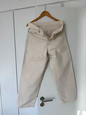 Beige Straight Leg Cotton Trousers
