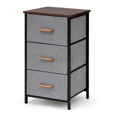 Compact 3-Drawer Fabric Storage Chest with Wood Top and Metal Frame