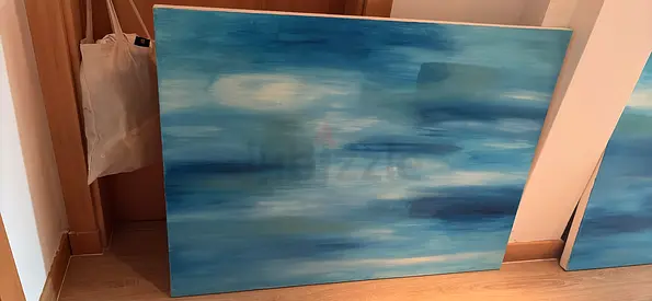 Large Abstract Blue Ocean Acrylic Painting on Canvas