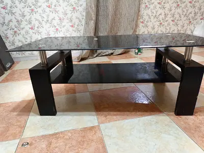 Black Glass Top Coffee Table with Shelf - Good Condition