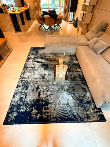 Modern abstract navy area rug - 200x300cm (used, good condition)