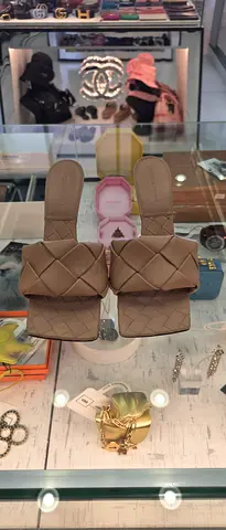 Beige woven slide sandals - gently used, size unknown